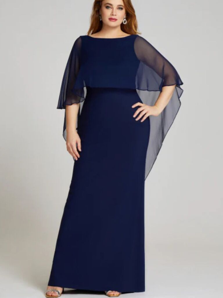 Navy mother-of-the-bride dress with cape from Teri Jon