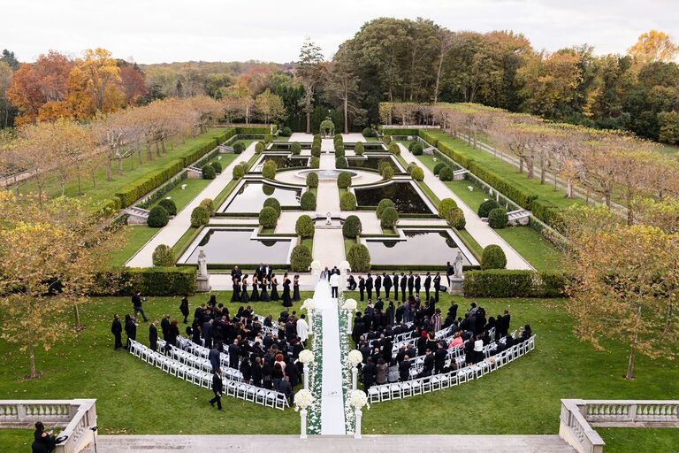 Outdoor wedding ceremony in garden