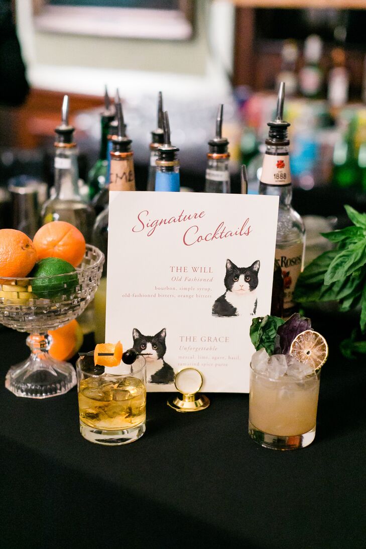 Signature Cocktail Menu Sign With Cat Illustrations