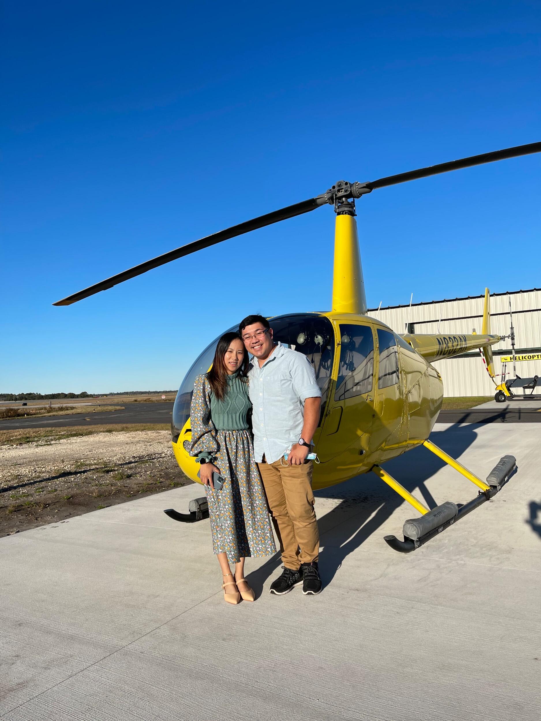 Spontaneous anniversary date to St. Augustine, FL! A town as old as the US itself full of history and culture. Phong surprised her with a helicopter tour of the city, allowing the two a bird's eye view of historic monuments.