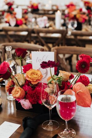 Colorful Orange-and-Red Reception Centerpiece