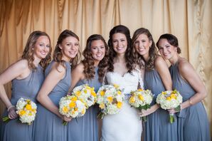 Gray Bridesmaid Dresses With Yellow Bouquets