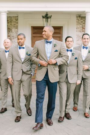 Casual Neutral Suits with Blue Accessories
