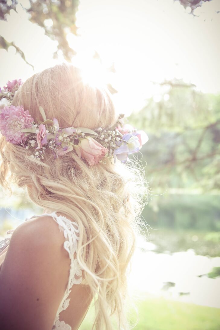 The flower girls wore rose and baby's breath flower crowns.