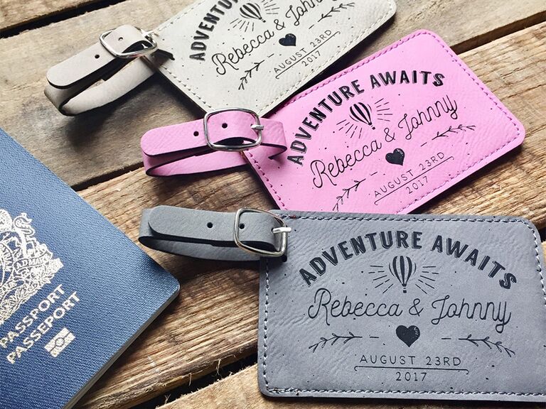 Personalized Leather Luggage Tags Gifts with Engraved Design and Name - Traveler Gifts for Women, Men, Kids - Custom Suitcase Tag for Honeymoon 