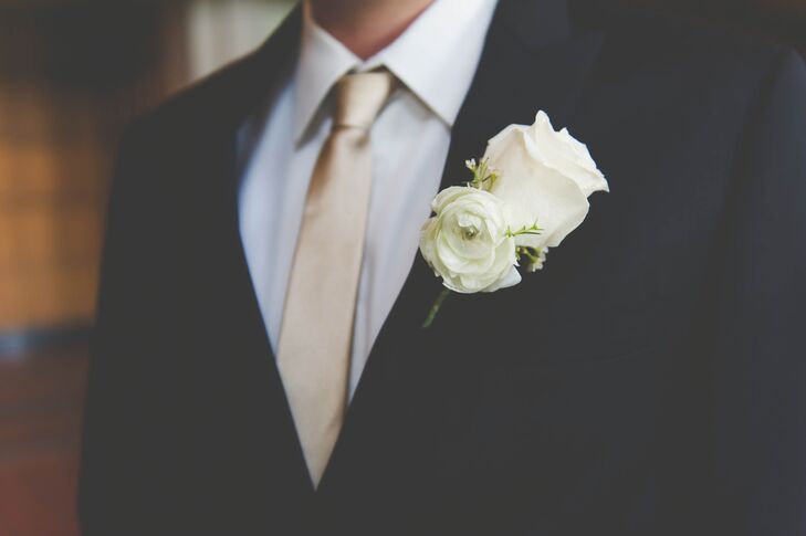 Ivory Ranunculus and Rose Boutonniere