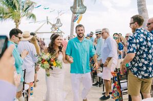 Bride, Groom and Guests in Beach Attire