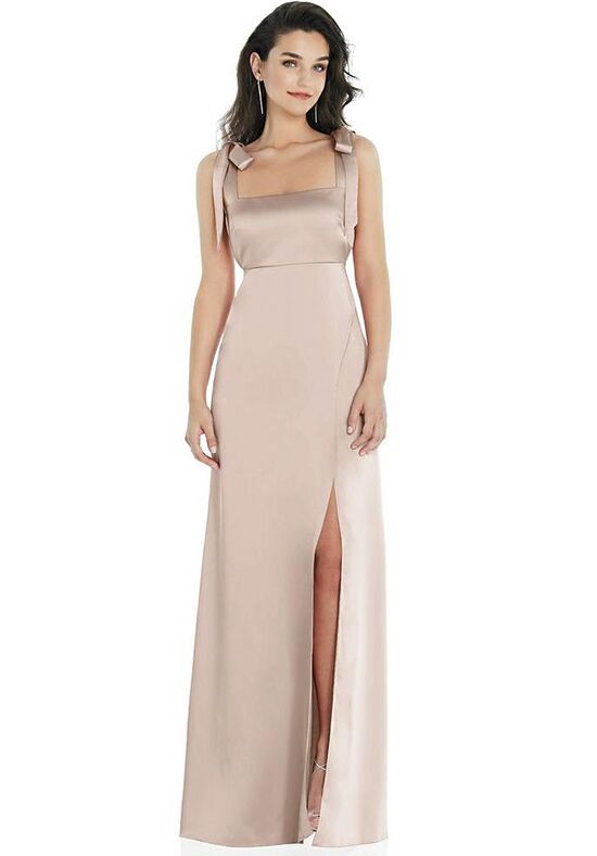 Dessy Group Flat Tie-Shoulder Empire Waist Maxi Dress with Front Slit - 8224 Square Bridesmaid Dress - 1