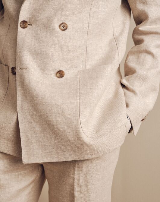Tie Bar The Dearborn Linen Oatmeal Double Breasted Jacket Brown Tuxedo - 4