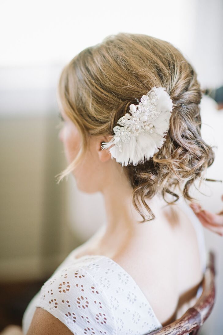Stacy's Loose Updo with White Hair Accessory