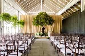 Modern Museum Ceremony with Tree Chuppah and Greenery