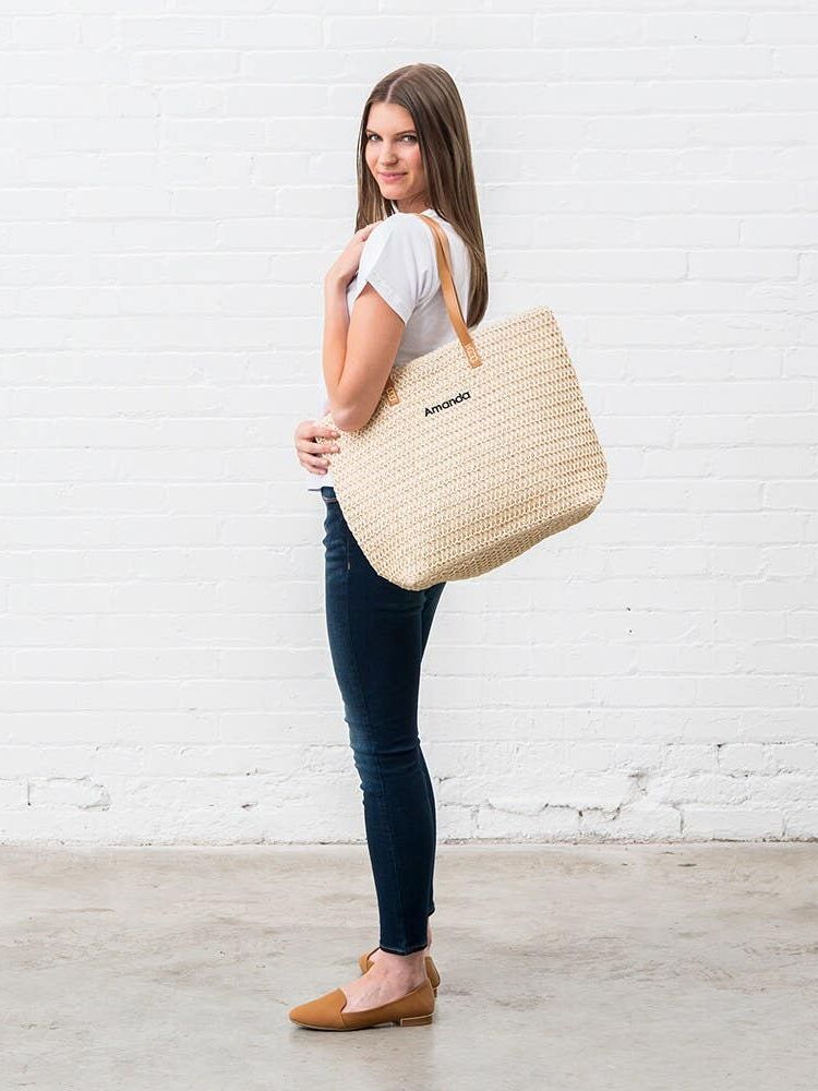 Personalized straw tote bag maid of honor proposal gift