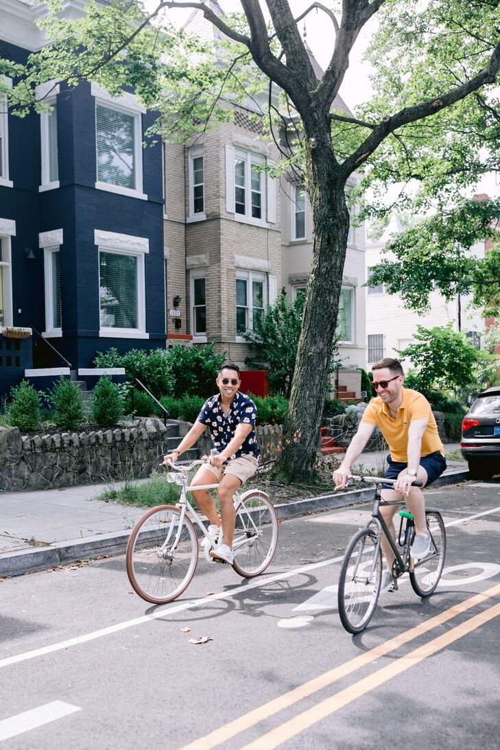 Grooms Riding Bikes Around Washington, DC