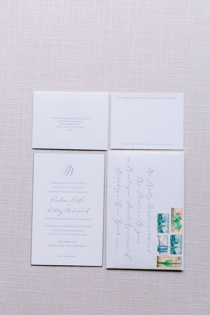 Classic and Simple Wedding Invitations with Blue Calligraphy