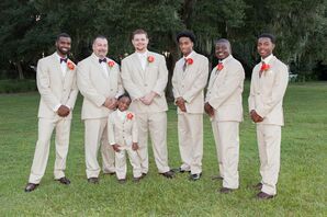 Grooms and His Groomsmen in Light Tan Suits