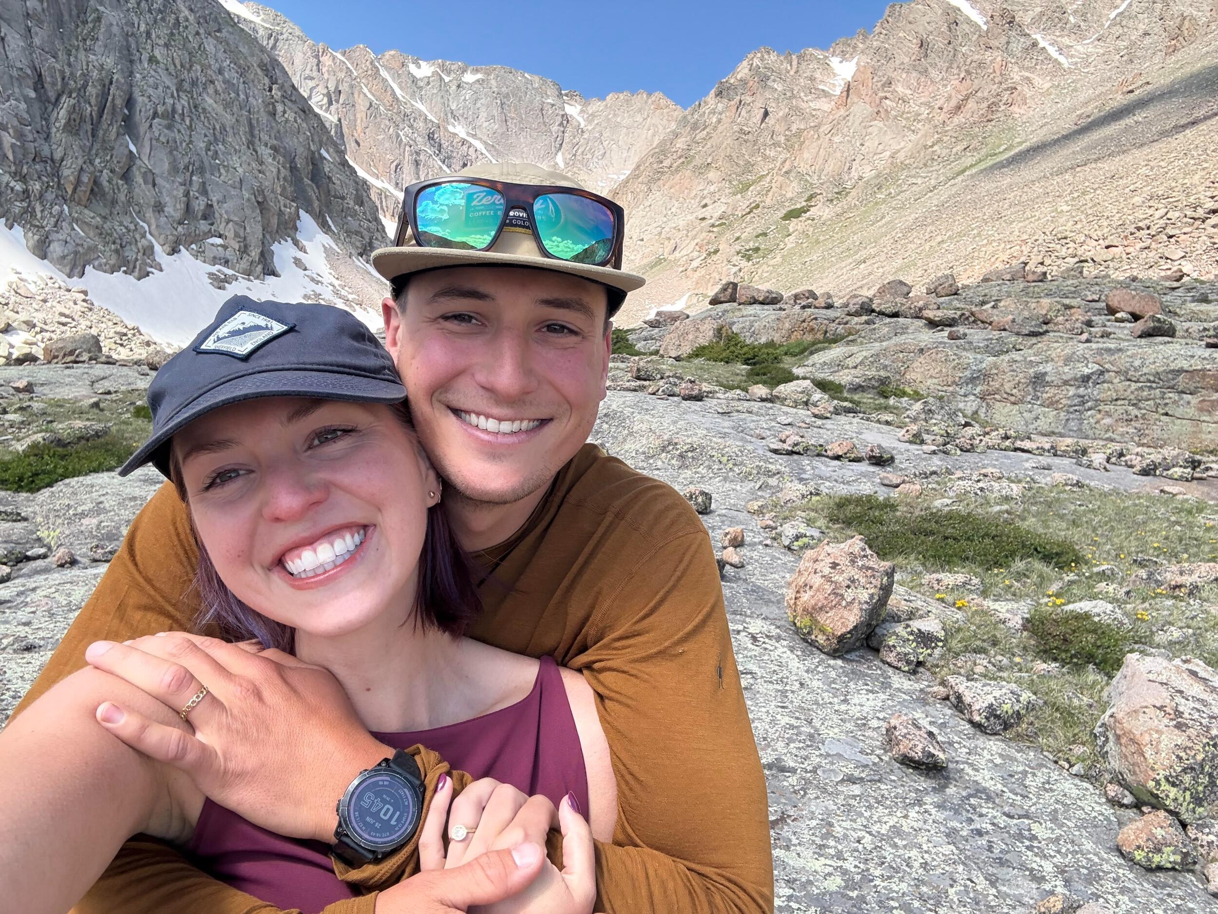 Estes Park | Mackie proposes to Tyler at Solitude Lake in RMNP, 5 years to the date after their first hike there together. 
He proposes right back!