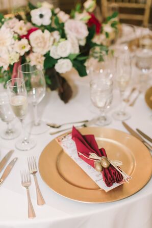 Red Linen Tied with Fall Acorns