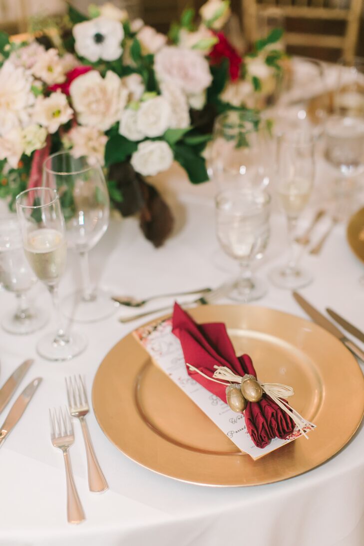 Red Linen Tied with Fall Acorns