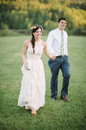 Lace Halter Alice + Olivia Wedding Dress