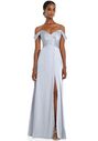 Dessy Group Off-the-Shoulder Flounce Sleeve Empire Waist Gown with Front Slit - 3108 V-Neck Bridesmaid Dress - thumbnail - 1