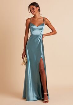 Birdy Grey Jay Satin Dress in Sea Glass V-Neck Bridesmaid Dress