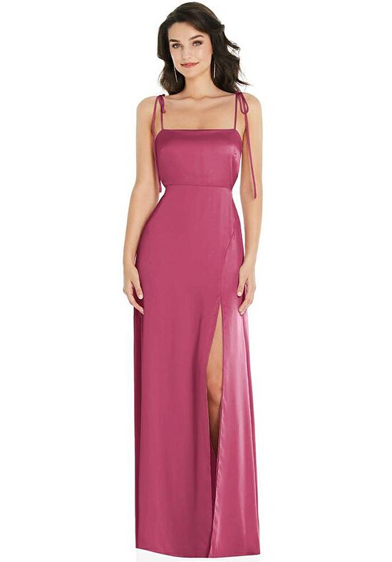 Dessy Group Skinny Tie-Shoulder Satin Maxi Dress with Front Slit - 8214 Bridesmaid Dress - 1