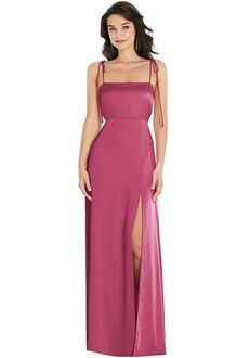 Dessy Group Skinny Tie-Shoulder Satin Maxi Dress with Front Slit - 8214 Bridesmaid Dress