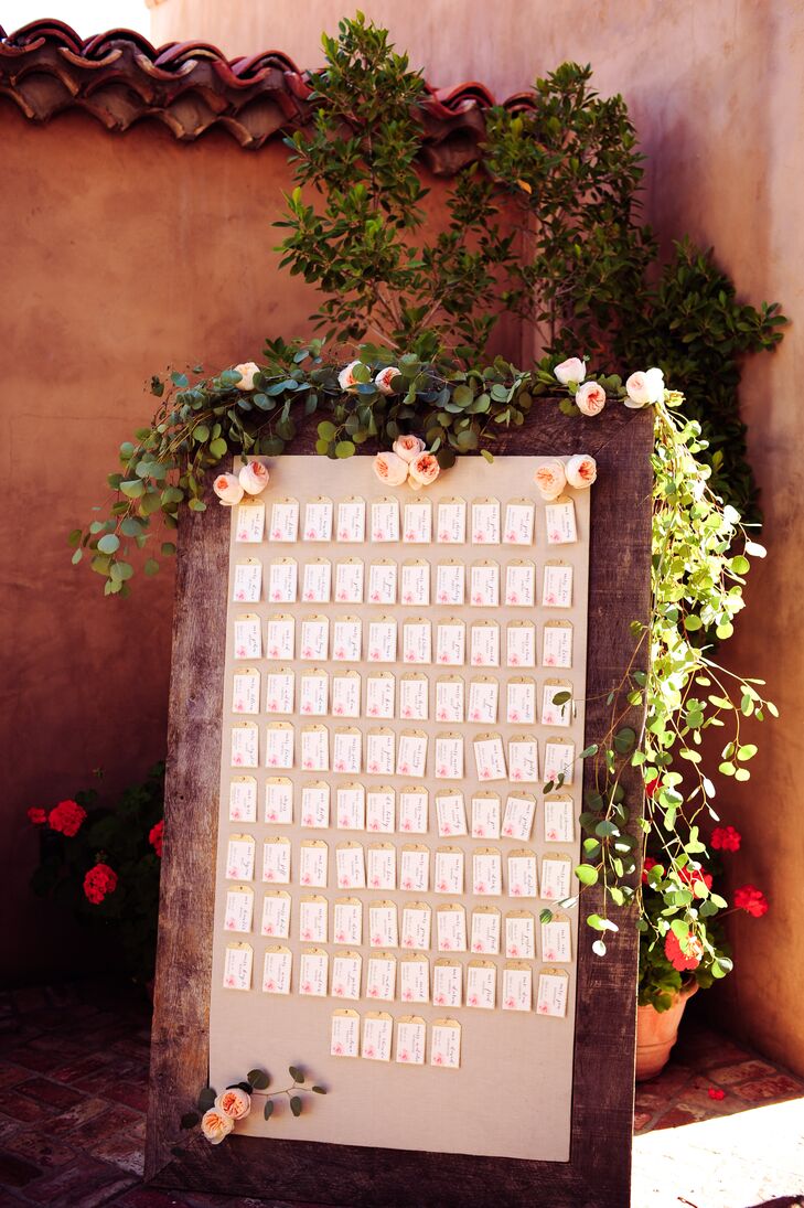 Eucalyptus-Draped Escort Card Display
