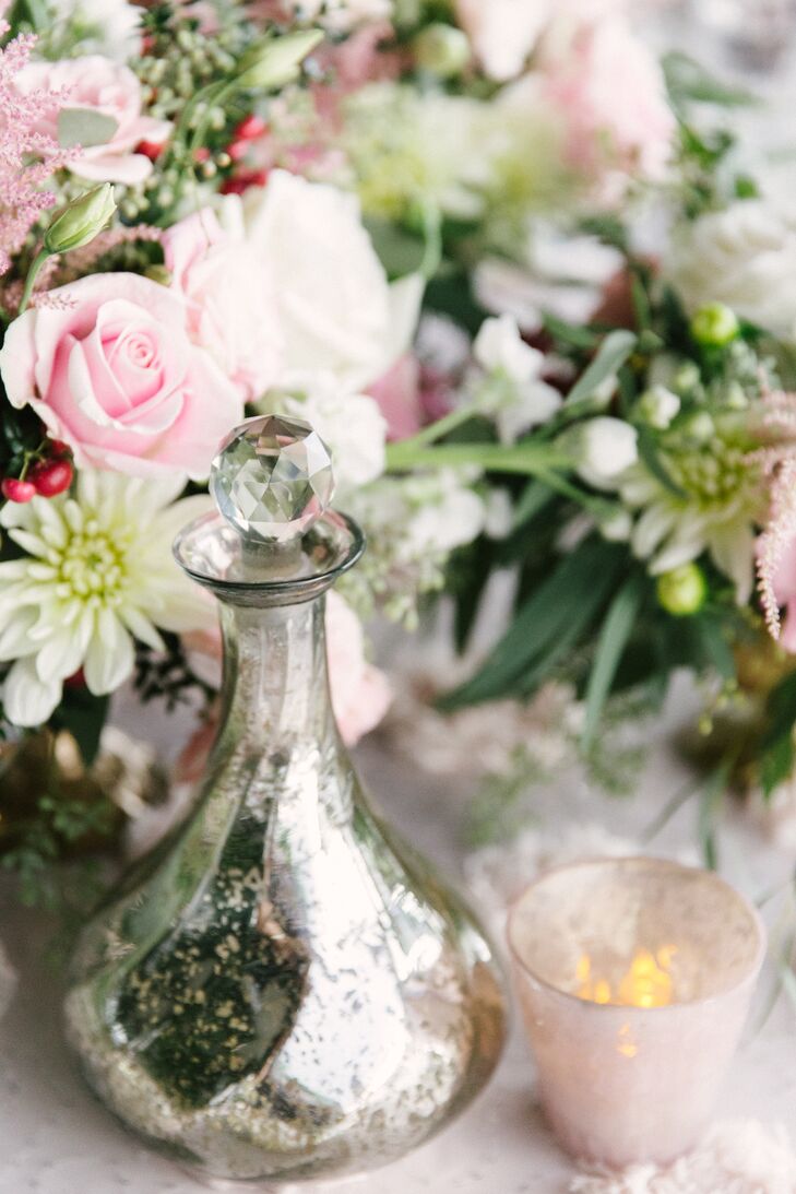 Silver Bottle Centerpiece Accent with Crystal Top
