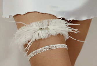 tulle ostrich feather garter with crystal embellishments