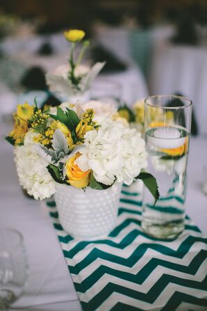 White Hydrangea, Yellow Rose Centerpieces