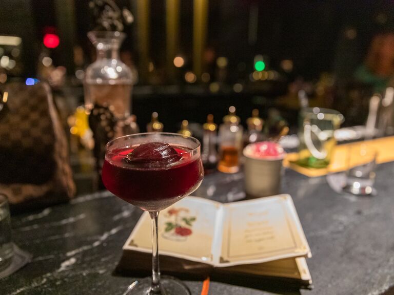 Cocktail on bar at romantic restaurant Hecate in Boston