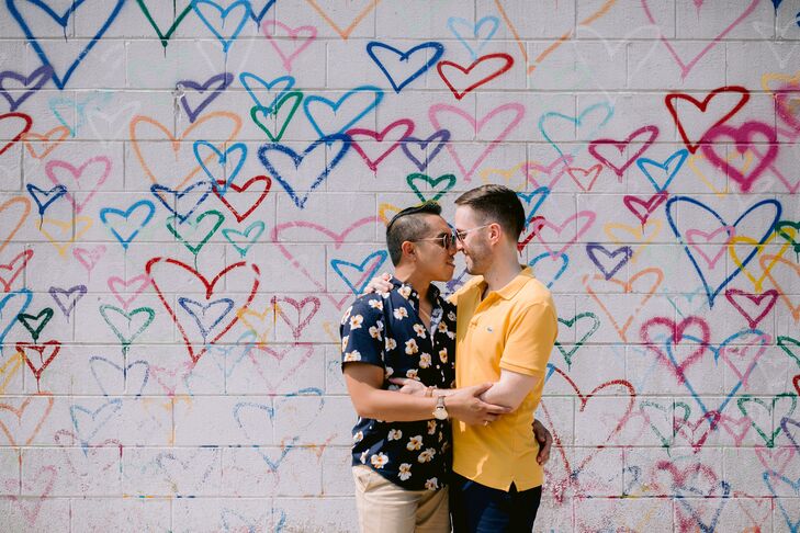 Engagement Photo in Front of Heart Mural at Union Station in Washington, DC