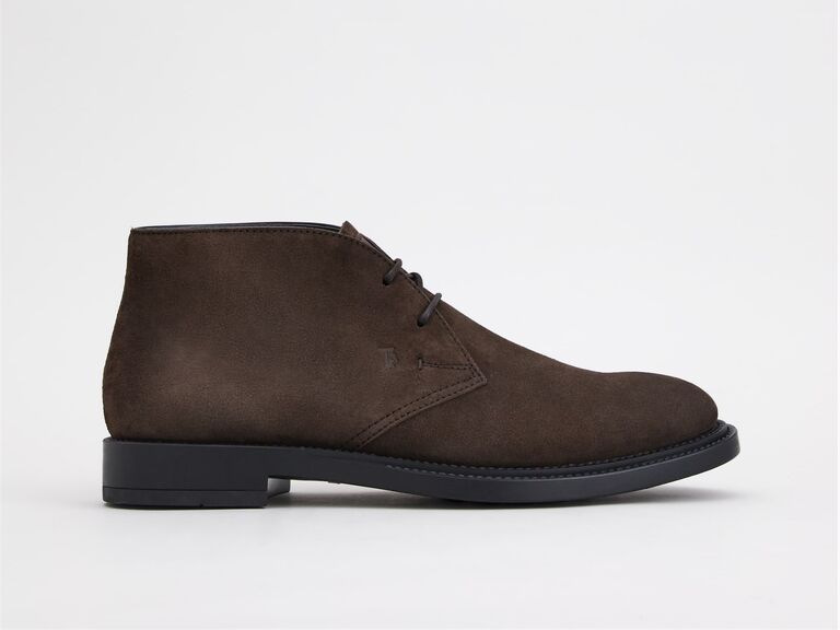 Brown lace-up boots. 