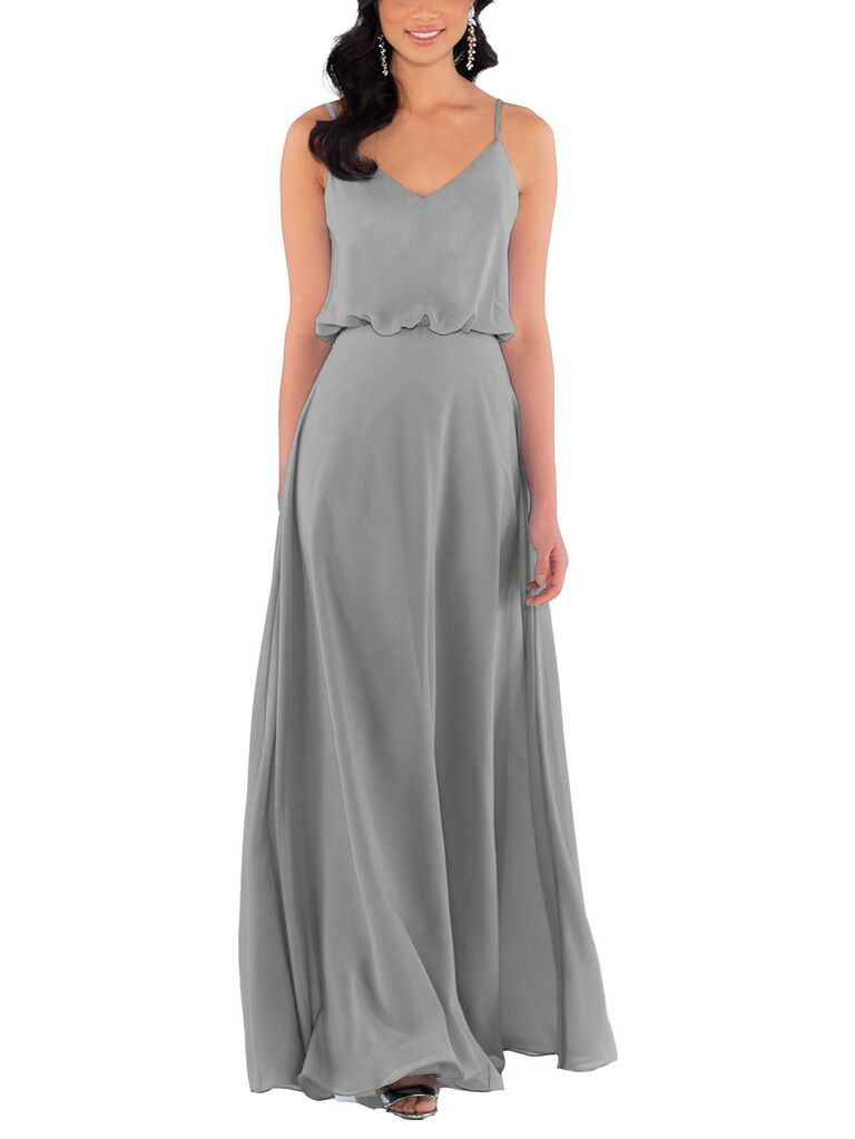 Long silver gray bridesmaid dress