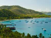 Anchoring ships in tropical bay