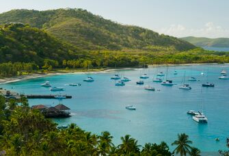 Anchoring ships in tropical bay