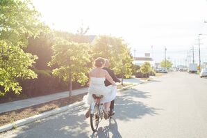 Just Married Tandem Bicycle Ride to the Reception