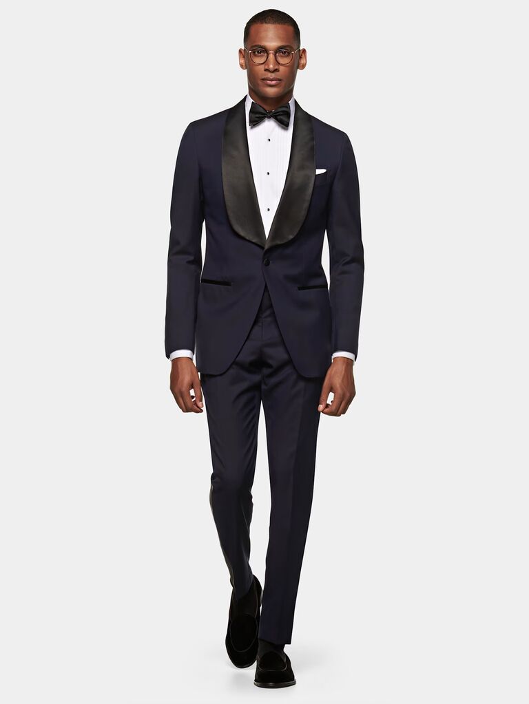Suitsupply navy tuxedo suit with black bow tie for men's black-tie attire