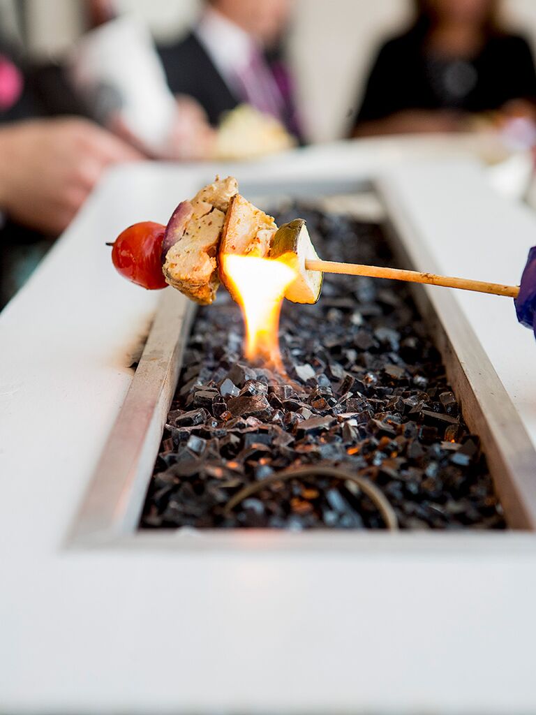 Meat skewer wedding reception appetizer idea