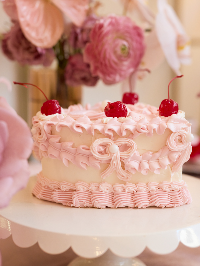 Cute pink cake for a bridal shower. 