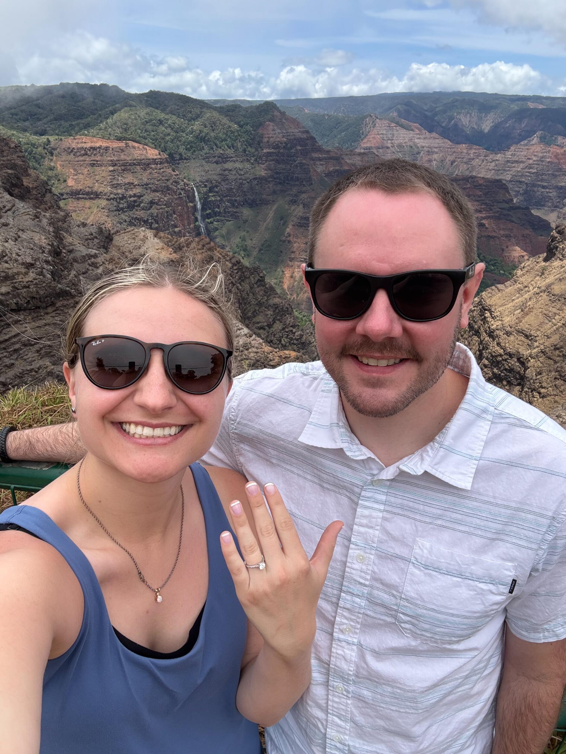 Engaged at the top of the Waimea Canyon!