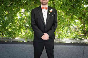 Groom in Black Suit and Orange Bow Tie