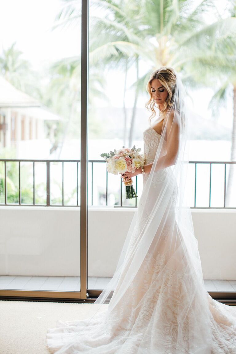 Kelly Kruger in Inbal Dror blush strapless wedding dress