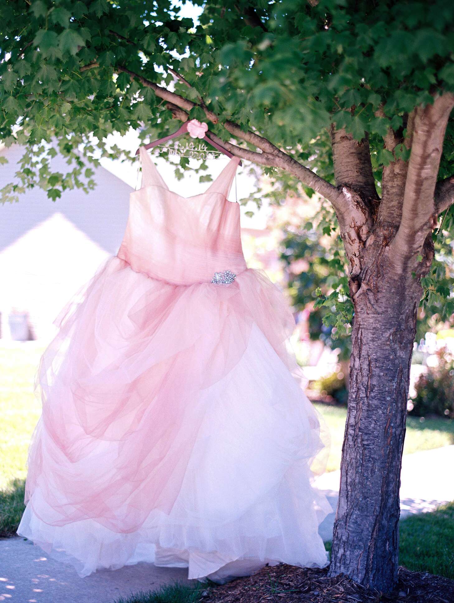Vera Wang Blush and White Tulle Ball Gown Dress