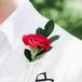Modern Red Carnation Boutonniere with White Suit Jacket