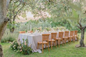 Micro Wedding Reception at Villa in Tuscany, Dining Under Olive Trees