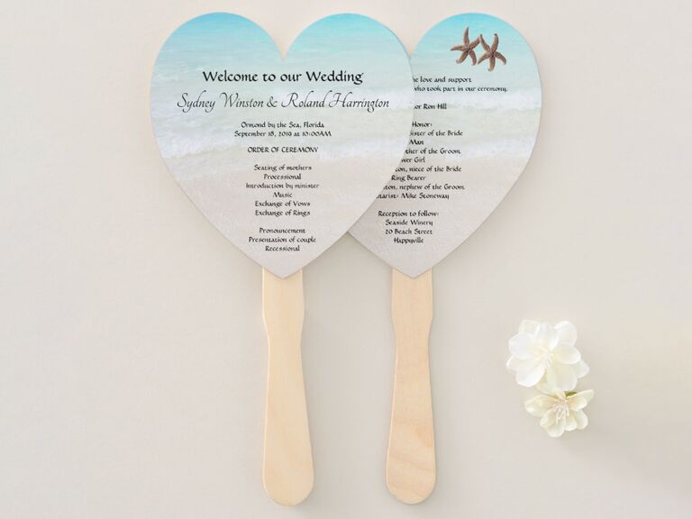 Sandpiper Wedding By the Sea heart-shaped wedding fan program