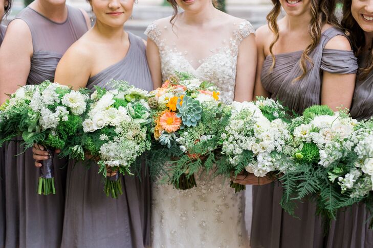 Natural Fern, Green Trick and White Floral Bouquets