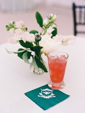 Custom Napkins with Signature Cocktail During Wedding Reception Cocktail Hour